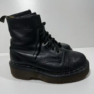 Vtg Dr Doc Martens Black Leather Combat Boots England Women 6 UK 4 Rare Punk 90s